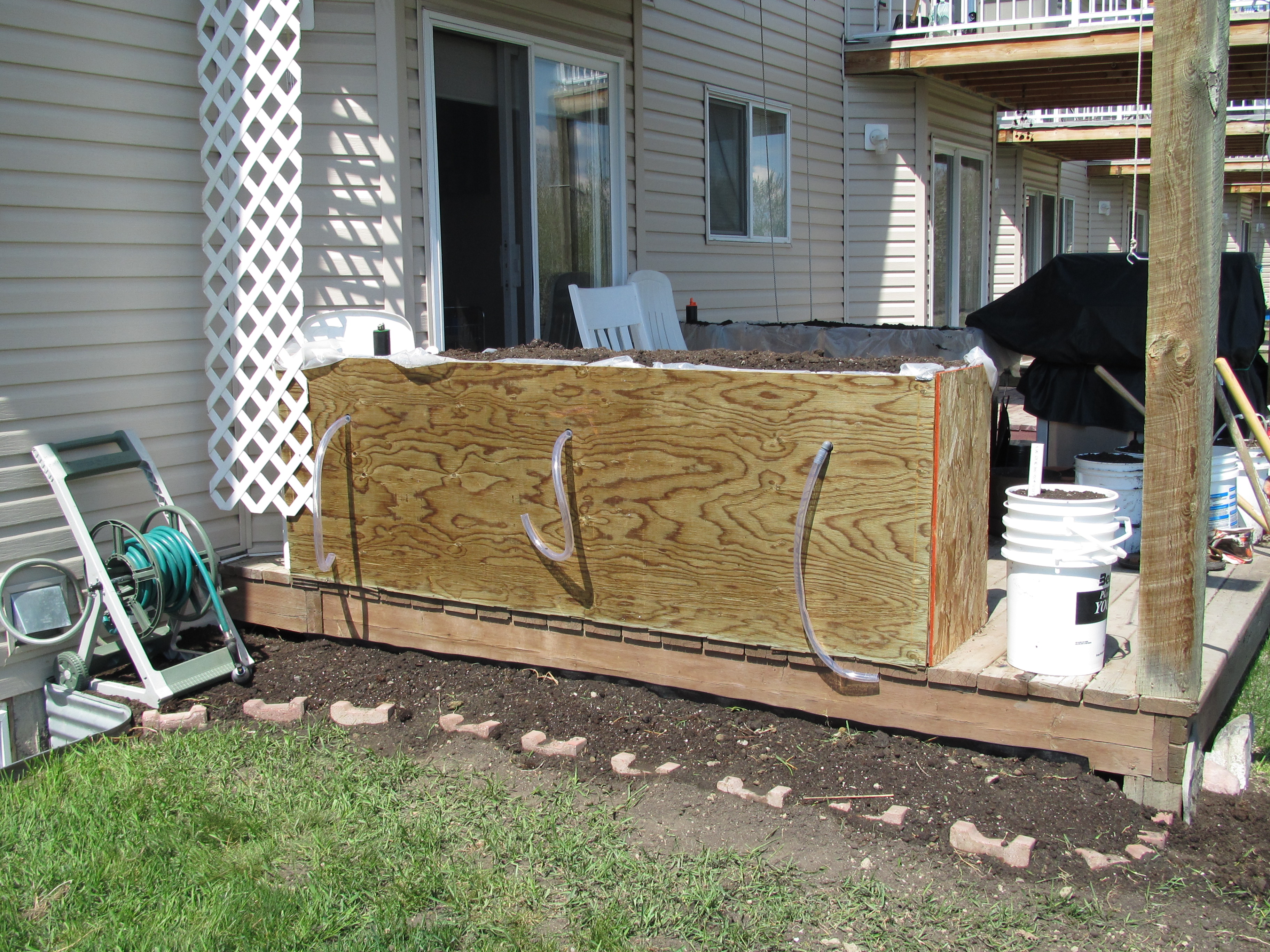 This is the first wicking bed I built on my own a couple years ago. I installed two on our deck in High River. I just took my PDC and I wanted to test the theory.