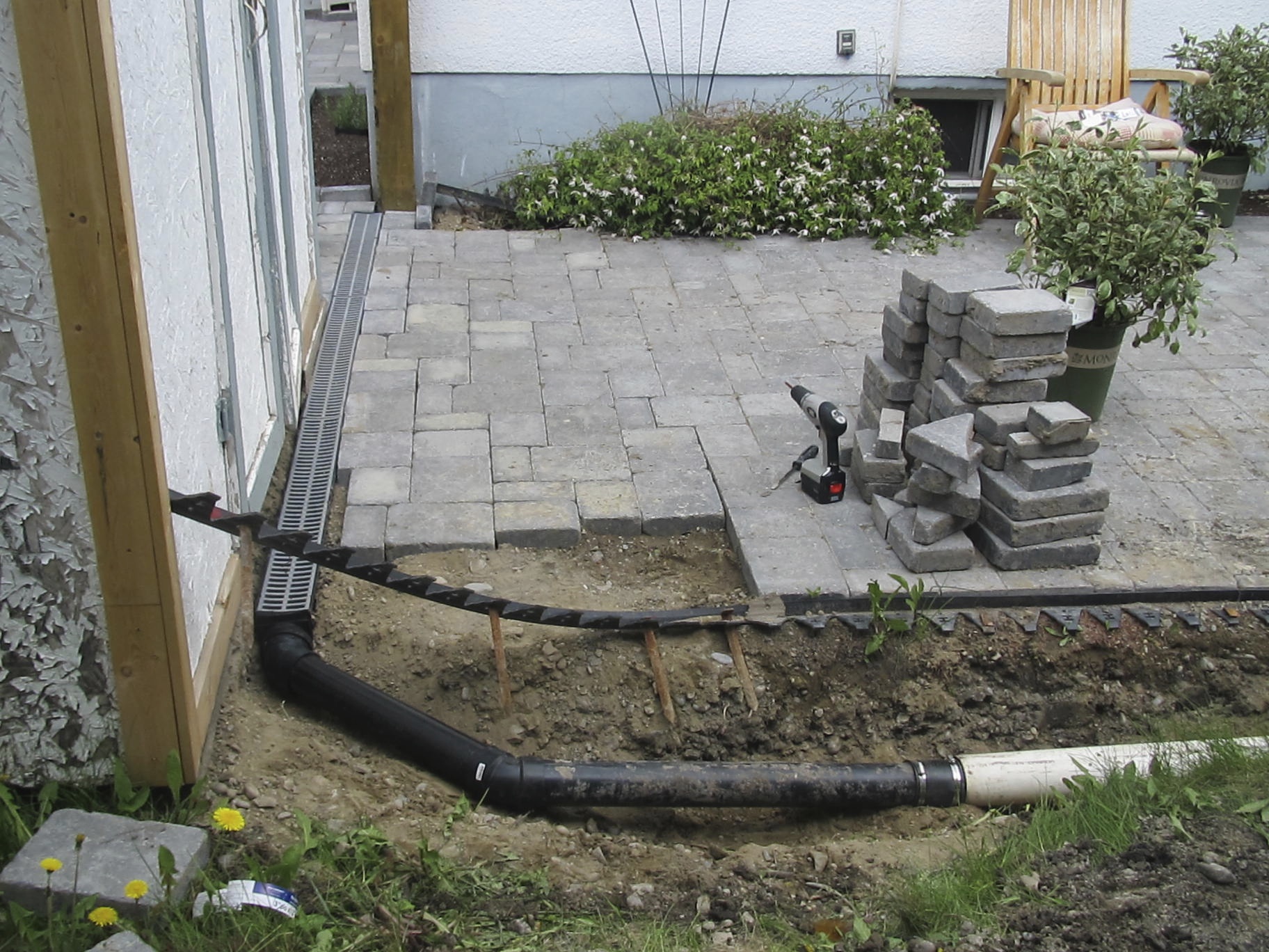 dogwood hedge drainage grate and fill pipe
